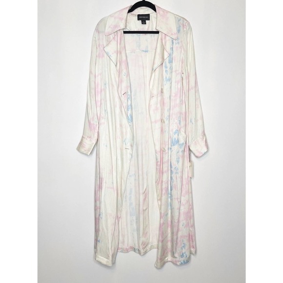NWT Something Navy Tie Dye Trench Coat Duster Jacket Pink Blue Size XS - Picture 5 of 8